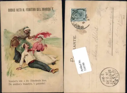 116190,Art Nouveau Frau Strand Mann Schirm Alte Frau Spruch Scherzkarte Juxkarte
