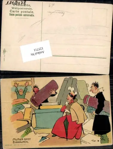 125711,Emanzipation Erika Verlag Tom B. Mutter geht einkaufen Scherzkarte Juxkarte Humor Karikatur