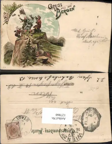 127860,Litho Gruss aus den Bergen Juxkarte Scherzkarte Humor 1897 pub Metz Tübingen