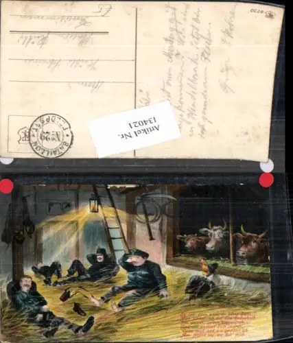 134021,Soldaten schlafen im Stall Kühe HUmor Juxkarte