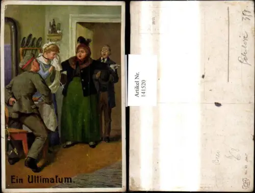 141520,Künstler Ak Ein Ultimatum Soldat versteckt Bier v. Frau Scherz Humor