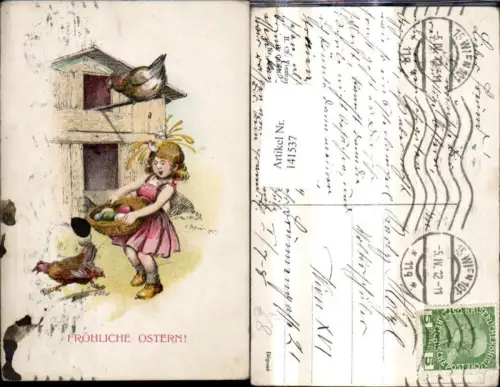 141537,Künstler Ak F. Gareis Mädchen m. Korb Eier Ostereier Hühner Scherz Humor pub H. Christ Vienne 185