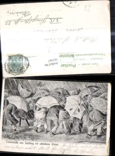 163567,Künstler Ak Menschen m. Regenschirmen Schirme Regen Salzburg Text Scherz Humor pur E. Rennert