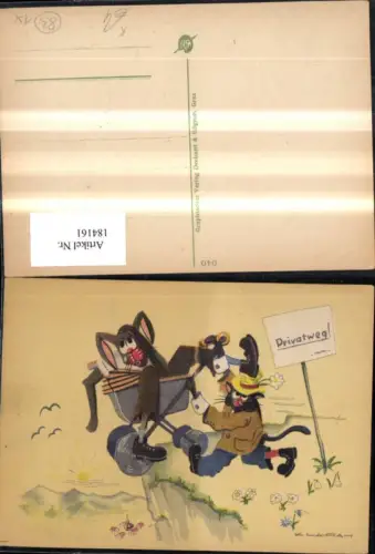 184161,Scherz Humor Katzen a. Privatweg m. Kinderwagen Künstler Ak Klapai