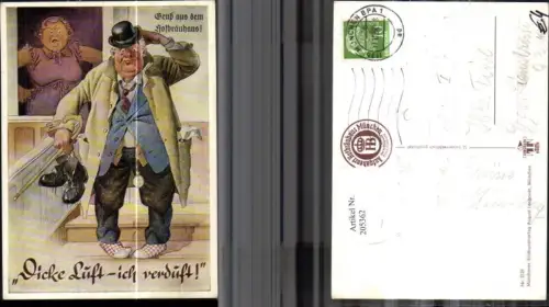 205362,GruÃ aus d. HofbrÃ¤uhaus âDicke Luft â ich verduftâ betrunkener Mann m. Hut Uhr Stock Schuhe