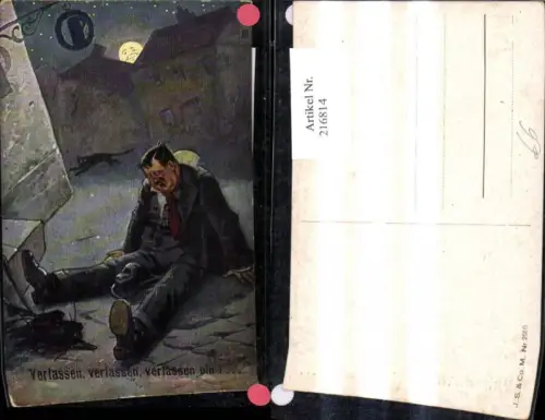 216814,Künstler Ak Trunkenbold a. Strasse Mondgesicht Verlassen verlassen bin i Scherz Humor