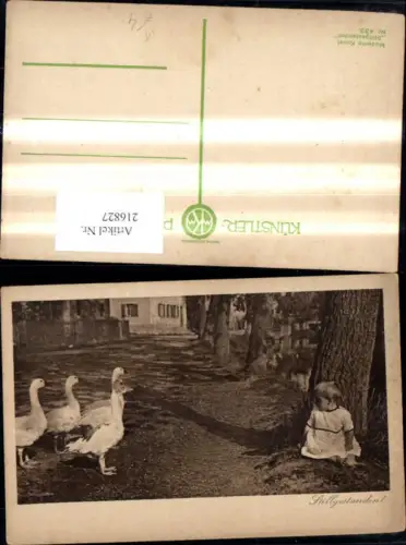216827,Künstler Ak Kleinkind Kind m. Gänsen Still gestanden Scherz Humor