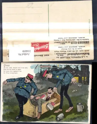216830,Trunkenbold i. Kiste Uniform getragen Bier Bierkrug Gruß Spruch Scherz Humor