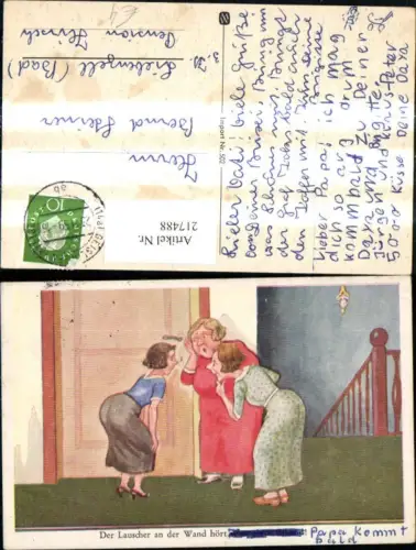 217488,Künstler Ak Der Lauscher a. d. Wand Frauen Humor Scherz