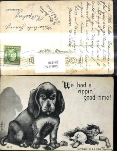 264179,Künstler Ak Hunde m. kaputter Puppe Spruch Text Scherz Humor