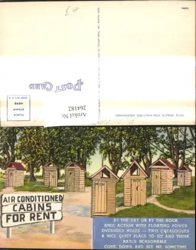 264182,Künstler Ak Air Conditoned Cabins for Rent Klohäuser z. Vermieten Spruch Scherz Humor