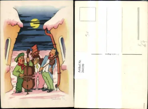 264199,Künstler Ak Musikanten spielen b. Nacht Mondschein Betrunken Scherz Humor