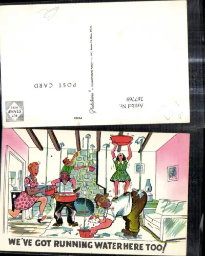 267769,Künstler Ak Wasserrohrbruch Leute versuchen Wasser z. Sammeln Spruch Scherz Humor