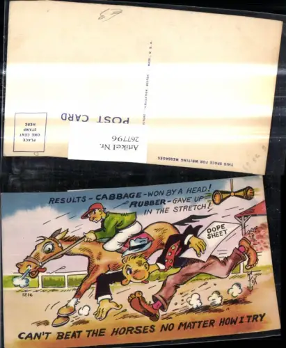 267796,Künstler Ak Scherz Humor Jockey a. Pferd Mann läuft Spruch
