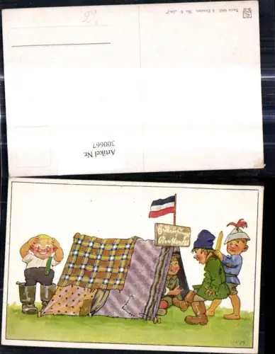 300667,Künstler Ak Kinder b. Spielen Krieg Gefangener Zelt Scherz Humor