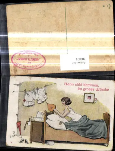 300672,Künstler Ak Frau m. Blasebalg Unterhose a. Wäscheleine Spruch Scherz Humor