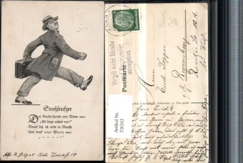 326363,Künstler AK Stoßseufzer Scherz Humor Mann m. Hut Tasche Spruch