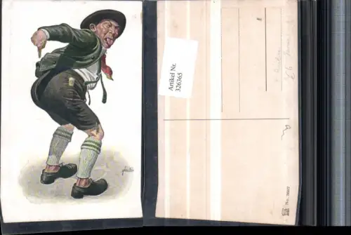 326365,Künstler AK F. Quidenus Scherz Humor Mann Hut Po Zunge rausgestreckt