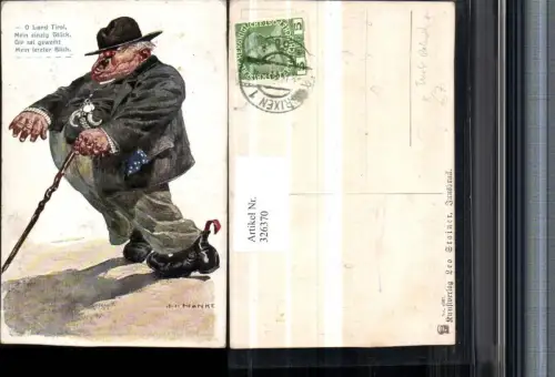 326370,Künstler AK H. Hanke Tirol Patriotik Spruch Scherz Humor Betrunkener Mann m. Hut Stock