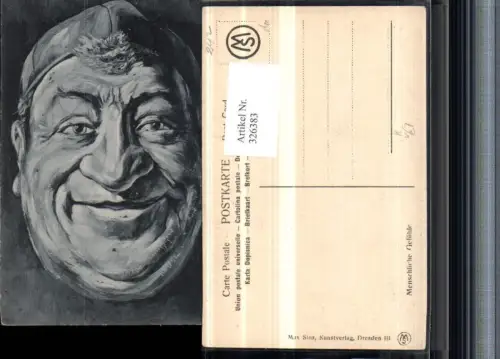 326383,Künstler AK Menschliche Gefühle Humor Menschenkopf grinsendes Gesicht pub Max Sinz