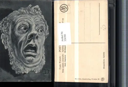 326386,Künstler AK Menschliche Gefühle Humor Menschenkopf verängstigendes Gesicht pub Max Sinz