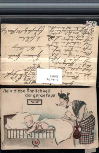 326398,Künstler AK Willi Scheuermann Scherz Humor Spruch Frau m. Brille Bett Baby nackter Popo