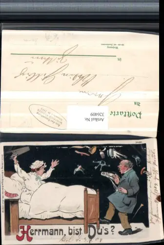 326409,Künstler Litho Frau springt aus dem Bett Mann erschreckt pub Bruno Bürger e Ottillie 7104