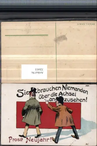 326411,Künstler AK Scherz Humor Neujahr Männer Mann sieht über die Achsel Spruch
