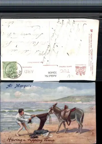 326430,Künstler AK Scherz Humor Strand Mann Esel zieht an der Hose pub Raphael Tuck e Sons 9494