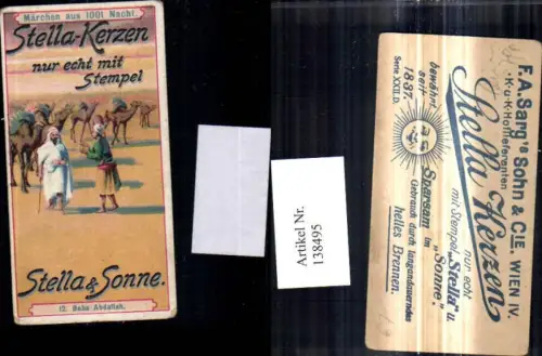 138495,Sammelbild F. A. Sarg Sohn e Cie Stella Kerzen Wien 12 Baba Abdallah