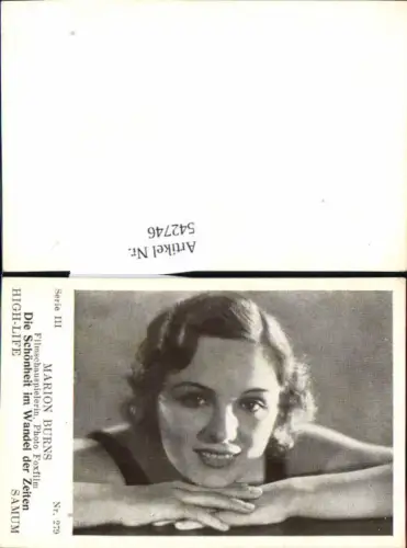 542746,Movie Star Marion Burns Samum High Life Card 279
