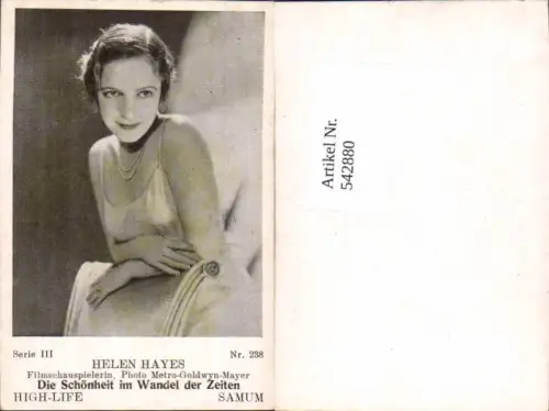 542880,Movie Star Helen Hayes Samum High Life Card 238