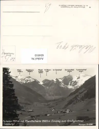 604910,Foto Ak Ferleiten m. Pfandlscharte Einstieg zum Großglockner Gipfelkarte