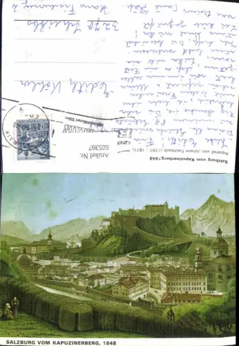 605397,Künstler Ak Johann Fischbach Salzburg v. Kapuzinerberg 1848