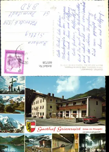 605728,Mehrbild Ak Gries i. Pinzgau Gasthof Grieserwirt Gipfelkreuz Wasserfall