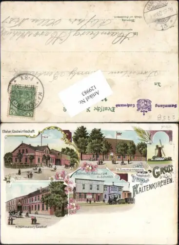 129983,Seltene Litho Gruss aus Kaltenkirchen Bahnhof Restaurant Gasthaus H. Schmidt Segeberg