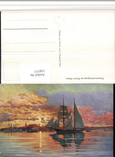 518777,Künstler AK H. Schmidt Kiel Hafen Segelschiff Sonnenuntergang