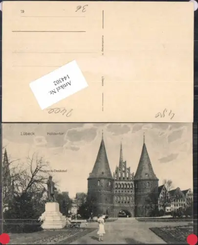 144302,Lübeck Holstentor Bismarck Denkmal 1910