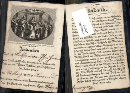 119510,Stich 1843 !!! Andachtsbild Heiligenbildchen St Pölten Andachtsbildchen Firmung