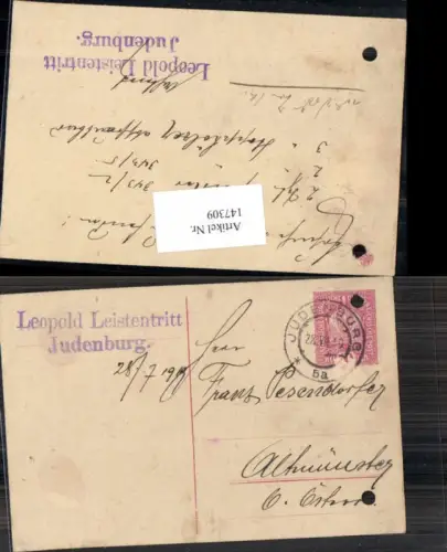147309,Postkarte Geschäftskarte Judenburg Leopold Leistentritt n. Altmünster