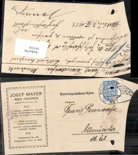 147314,Postkarte Geschäftskarte Ried im Innkreis Josef Mayer n. Altmünster