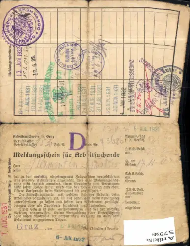 579349,Meldungsschein f. Arbeitssuchende Stp. Waidhofen an der Ybbs Judenburg