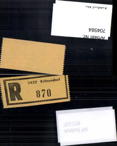 704984 Einschreibezettel Rekozettel R-Zettel Kritzendorf