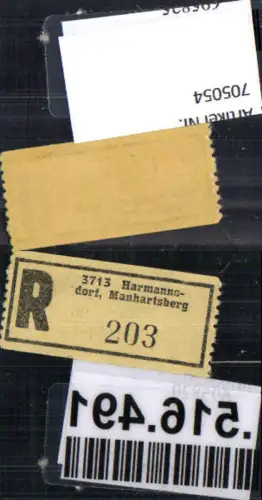705054 Einschreibezettel Rekozettel R-Zettel Harmannsdorf Manhartsberg