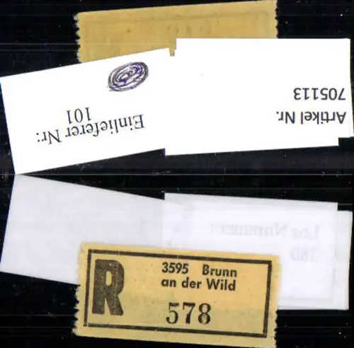 705113 Einschreibezettel Rekozettel R-Zettel Brunn an der Wild
