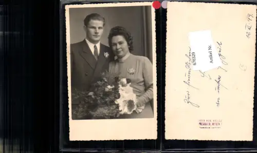 670329,Foto Ak Hochzeitsfoto Paar Liebe Hochzeit Blumen 1949 Pressbaum Wien