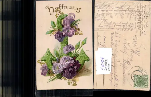 670709,Litho Anker aus Blumen Nelken Prägeschrift Gold Hoffnung