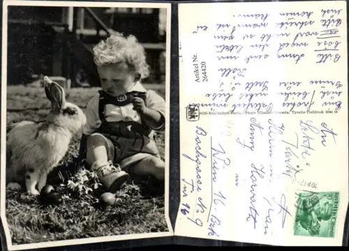 264420,SOS Kinderdorf Bub Junge i. Lederhose m. Hasen Ostereier Ostern