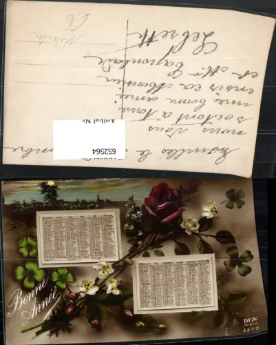 652564,Bonne Annee Kalender 1920 Blumen Rose Vergissmeinnicht