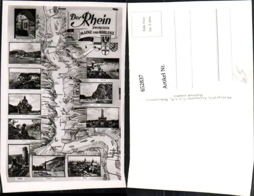 652837,Der Rhein zwischen Mainz u. Koblenz Ehrenbreitstein Lorelei Mäuseturm Lagekarte
